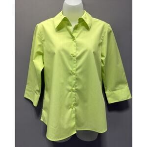 Foxcroft Wrinkle Free Button Up Shirt Womens 8P 3/4 Sleeve Green Career Casual
